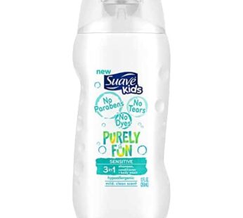 Suave Kids 3 in 1 Shampoo Conditioner Body Wash, Purely Fun Sensitive, 12 oz