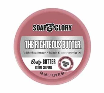 Soap & Glory The Righteous Butter Moisturizing Body Butter – Skin Hydration Body Moisturizer with Vitamin E, Rosehip Seed Oil & Shea Butter – Rich Bod