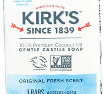 Kirk’s Natural Castile Soap Original – 4 oz Each, 3 ct