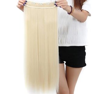 S-noilite Salon 26″ Straight Bleach Blonde One Piece 5 Clips Clip In Hair Extensions Fashion Design Lady Women 5A Synthetic(Bleach Blonde)