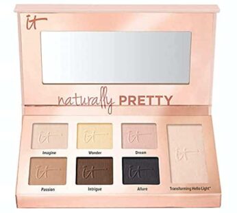 IT Cosmetics Naturally Pretty Essentials – Luxe Eyeshadow Palette – Travel Size – 6 Matte Shades & 1 Transforming Satin Shade – With Anti-Aging Hydrol