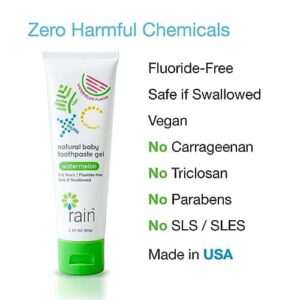 Rain Natural Baby Fluoride Free Kids Toothpaste Gel - Safe to Swallow Infant Toddler Tooth Paste, 2.8 Oz, Babies Training, Ages 6 to 12 months and Up - Image 4