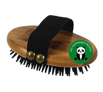alcott Bamboo Groom Curry Brush with Rubber Bristles for Pets,Brown