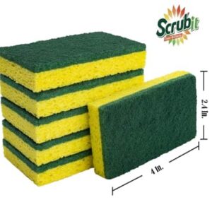 SCRUBIT Heavy Duty Scrub Sponges - Dishwashing Sponge Along with A tough Scouring Pad - Ideal for Cleaning Kitchen, Dishes, Bathroom - Yellow - 24 Dis - Image 2