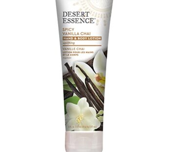 Desert Essence Spicy Vanilla Chai Hand & Body Lotion, Uplifting, Smoothes & Softens Skin, No Greasy Residue, Aloe Vera, Shea Butter, Vitamin E, 8 Fl O