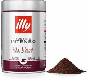 illy Intenso Ground Espresso Coffee, Bold Roast, Intense, Robust and Full Flavored With Notes of Deep Cocoa, 100% Arabica Coffee, No Preservatives, 8.