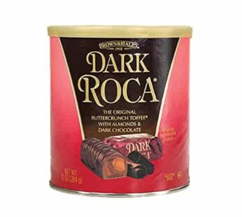 Brown & Haley Almond DARK ROCA Canister, Individually Wrapped Dark Chocolate Candy, Buttercrunch Toffee with Almonds Covered in Dark Chocolate, 10 Oun