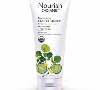 Nourish Organic Moisturizing Face Cleanser for All Skin Types, Watercress + Cucumber Face Wash, Fragrance-Free (6 Oz) + Washable Cotton Round