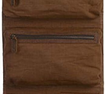 KomalC Premium Buffalo Leather Hanging Toiletry Bag Travel Dopp Kit (Distressed Tan)