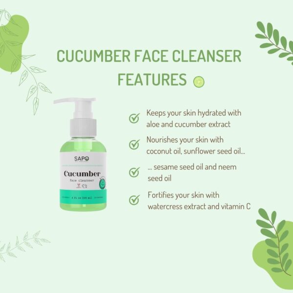 Sapo All Natural Cucumber Face Cleanser - A Gentle and Hydrating Facial Wash - Made with Cucumbers, Aloe & Vitamin C - Great for Dry or Oily Skin - 4 - Image 6