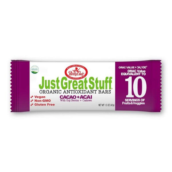 Just Great Stuff Organic Protein Bars | Delicious Superfood Bars w/Cacao Nibs & Berries | Gluten Free, Vegan, Non GMO | Organic Snacks for Kids & Adul