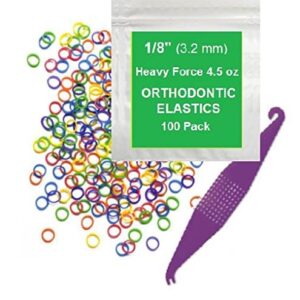 1/8 Inch Orthodontic Elastic Rubber Bands - 100 Pack, Neon, Heavy Force 4.5 oz - Dental Rubber Bands, Teeth Rubber Bands Gap Fixer, Dreadlock Rubber B - Image 1