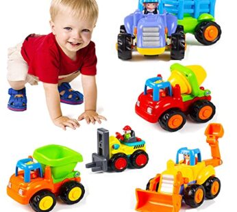 Woby Push and Go Friction Powered Car Toys Set Tractor Bulldozer Mixer Truck and Dumper for Baby Toddlers