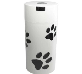 Pawvac 24 Ounce Vacuum Sealed Pet Food Storage Container; White Cap & Body/Black Paws