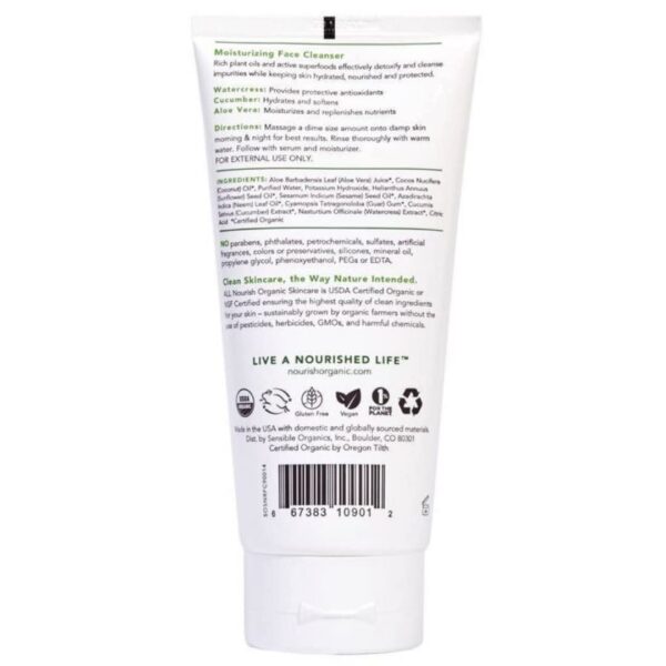 Nourish Organic Moisturizing Face Cleanser for All Skin Types, Watercress + Cucumber Face Wash, Fragrance-Free, 6 Oz (Pack of 2) - Image 2