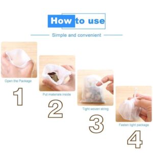 TamBee 100 Pack Disposable Tea Filter Bags Empty Muslin Drawstring Seal Filter Tea Bags Drawstring Herb Loose Tea bag (1.97"X2.76" / 5cm X 7cm) - Image 6