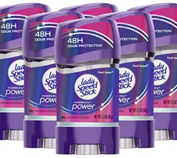 Lady Speed Stick Invisible Dry Power Antiperspirant Deodorant Gel for Women, Fresh Fusion – 2.3 ounce (6 Pack)
