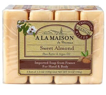 A LA MAISON Sweet Almond Bar Soap – Triple French Milled Natural Moisturizing Hand Soap Bar (4 Bars of Soap, 3.5 oz)