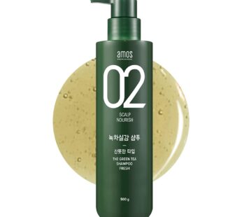 AMOS PROFESSIONAL The Green Tea Shampoo [Fresh – For Oily Scalp] 17.6oz (500g) | Anti-Thinning & Anti- Hair Loss Shampoo for Hair Growth and Cleanse E