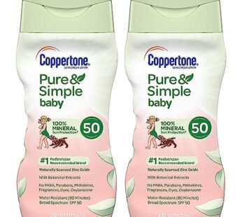 Coppertone Pure Simple Baby Tear Free MineralBased Sunscreen Lotion Broad Spectrum SPF 50, 6 Fluid Ounce (Pack of 2), 12 Fl Oz