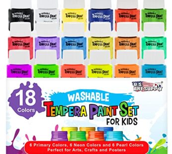 U.S. Art Supply 18 Color Children’s Washable Tempera Paint Set – 2 Ounce Wide Mouth Bottles for Arts, Crafts and Posters