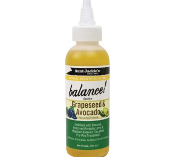 Aunt Jackie’s Natural Growth Oil Blends Balance – Grapeseed and Avocado, Pre-Shampoo Treatment, Improves Porosity and Moisture Balance, 4 oz