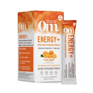 Om Mushroom Superfood Energy Plus Mushroom Powder Drink Mix, Citrus Orange, Single Serve, 10 Count, Mushroom Blend, Cordyceps, Yerba Mate, Tumeric, Vi - Image 1