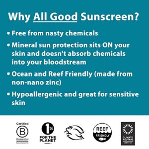 All Good Zinc Butter Sunscreen - Travel Size, Zinc Oxide Face, Nose, Ears Sunscreen, UVA/UVB Broad Spectrum SPF 50+ Water Resistant, Coral Reef Friend - Image 2