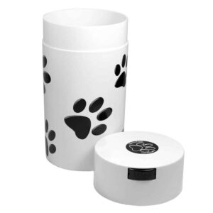 Pawvac 12 Ounce Vacuum Sealed Pet Food Storage Container; White Cap & Body/Black Paws - Image 2