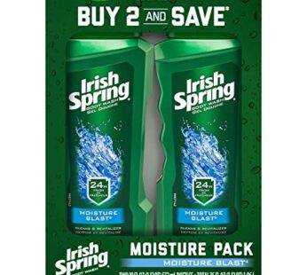 Irish Spring Moisturizing Men’s Body Wash Shower Gel, Moisture Blast – 18 Fluid Ounce (2 Pack)