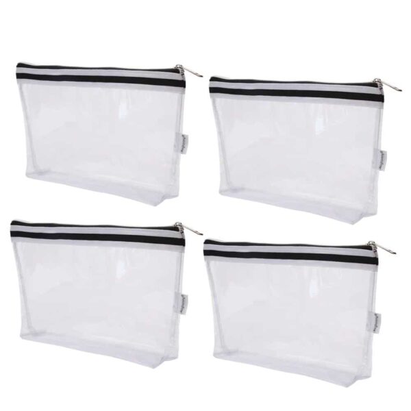Augbunny Multi-purpose Waterproof Clear Vinyl Zippered Toiletry Cosmetics Makeup Pouch With French Tape 4-pack - Image 2