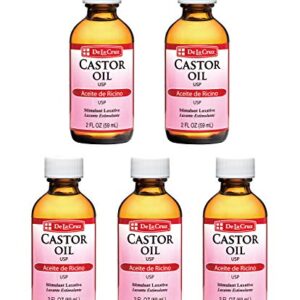 De La Cruz Castor Oil - 100% Pure Castor Oil for Hair, Skin, Eyelashes, and Eyebrows - USP Grade, 2 FL Oz (5 Bottles) - Image 1