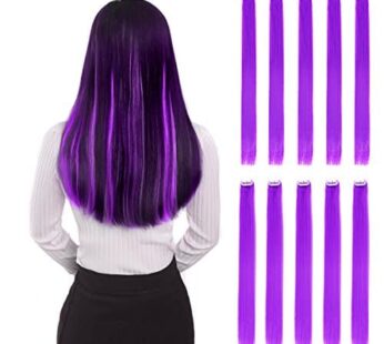 Colored Clip in Hair Extensions 22″ 10pcs Straight Fashion Hairpieces for Party Highlights Purple