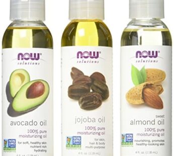 Now Foods Variety Moisturizing Oils Sampler: Sweet Almond, Avocado, and Jojoba Oils – 4oz. Bottles each