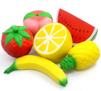 6PCS Jumbo Squishies Slow Rising Strawberry Peach Banana Lemon Watermelon Pineapple Charms Fruit Squishies Cream Scented Stress Relief Kawaii Toys for