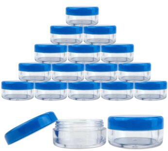 Beauticom (Quantity: 25 Pieces) 5G/5ML Round Clear Jars with Blue Lids for Lotion, Creams, Toners, Lip Balms, Makeup Samples