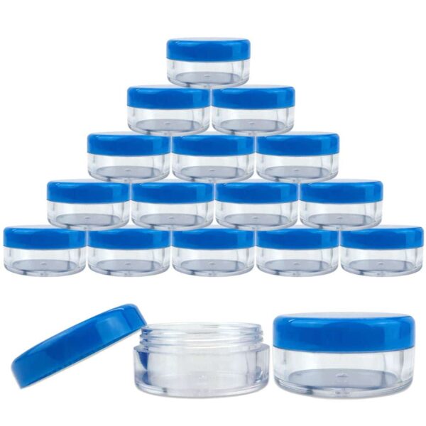 Beauticom (Quantity: 25 Pieces) 5G/5ML Round Clear Jars with Blue Lids for Lotion, Creams, Toners, Lip Balms, Makeup Samples