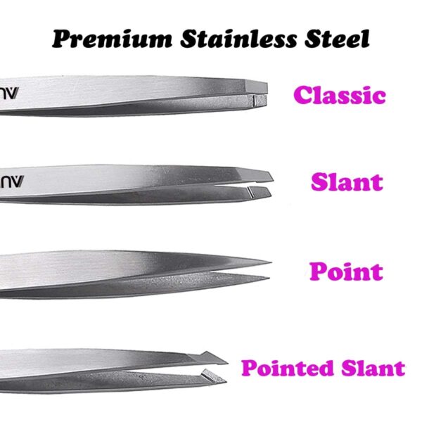 Tweezers Set 4-Piece Professional Stainless Steel Tweezers Gift with Travel Case by Aumelo - Best Precision Eyebrow and Splinter Ingrown Hair Removal - Image 5