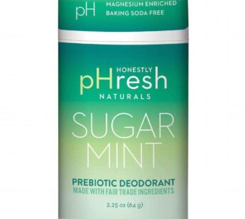 Honestly pHresh Natural Prebiotic Deodorant, Baking Soda & Aluminum Free Safe for Sensitive Skin, 24 Hour Odor Protection, 2.25 Oz, Sugar Mint