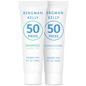 BERGMAN KELLY Travel Shampoo and Conditioner Set (0.5 fl oz, 100 Pieces, White Tea), Delight Your Guests with a Revitalizing and Refreshing Hotel Toil - Image 1