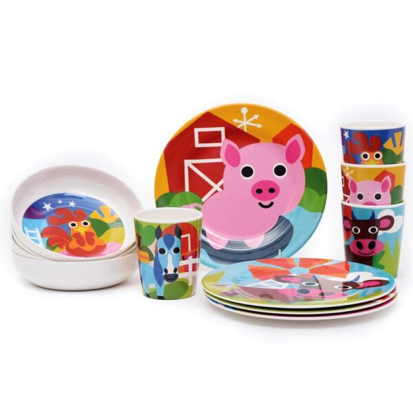 French Bull 4pc Toddler Kids Feeding Melamine Tableware Flatware BPA Free Dishwasher Safe, Durable Plate, Cup, Bowl, Divided Tray Dinnerware Set, Juic - Image 6