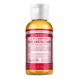 Dr. Bronner's - Pure-Castile Liquid Soap (Rose, 2 ounce) - Made with Organic Oils, 18-in-1 Uses: Face, Body, Hair, Laundry, Pets and Dishes, Concentrated, Vegan, Non-GMO - Image 1