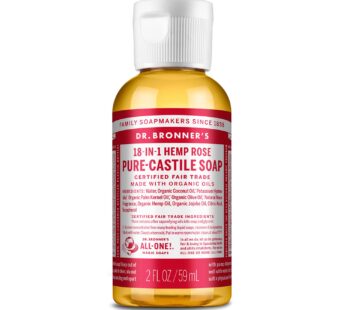 Dr. Bronner’s – Pure-Castile Liquid Soap (Rose, 2 ounce) – Made with Organic Oils, 18-in-1 Uses: Face, Body, Hair, Laundry, Pets and Dishes, Concentrated, Vegan, Non-GMO