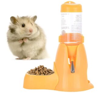 Hamster Automatic Water Bottle Drinking Feeder Dispenser Bottle 80ML with Food Feeder Station bowl Pet Container for Small Animals(Yellow)