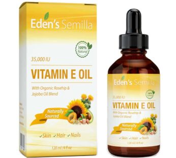 Eden’s Semilla 100% Plant Extract Vitamin E Oil 35,000 IU + Organic Rosehip & Jojoba Blend – Fast Absorbing Skin Protection for Face & Body. Pure Ingr