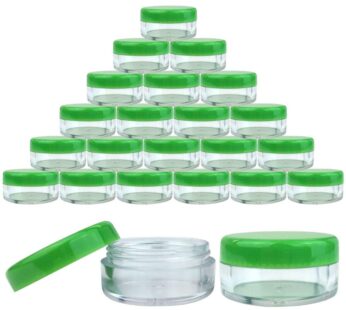 Beauticom (Quantity: 25 Pieces) 5G/5ML Round Clear Jars with GREEN Lids for Lotion, Creams, Toners, Lip Balms, Makeup Samples