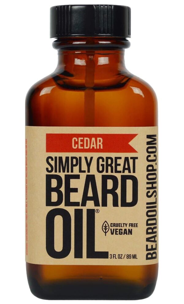 Simply Great Beard Oil - CEDAR Scented Beard Oil - Beard Conditioner 3 Oz Easy Applicator - Natural - Vegan and Cruelty Free Care for Beards - Gifts f