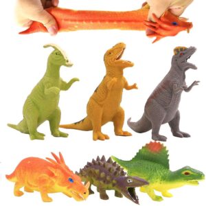 ValeforToy Dinosaur Toy,8 inch Rubber Dinosaur Set(6 Pack),Super Stretches Material TPR with Gift Bag, Realistic Dinosaur Figure Toy for Boy Kid Party - Image 1