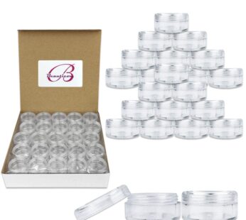 Beauticom (Quantity: 100 Pieces) 5G/5ML Round Clear Jars with Screw Cap Lids for Scrubs, Oils, Salves, Creams, Lotions