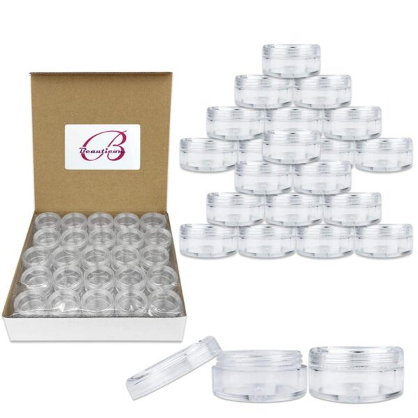 Beauticom (Quantity: 100 Pieces) 5G/5ML Round Clear Jars with Screw Cap Lids for Scrubs, Oils, Salves, Creams, Lotions